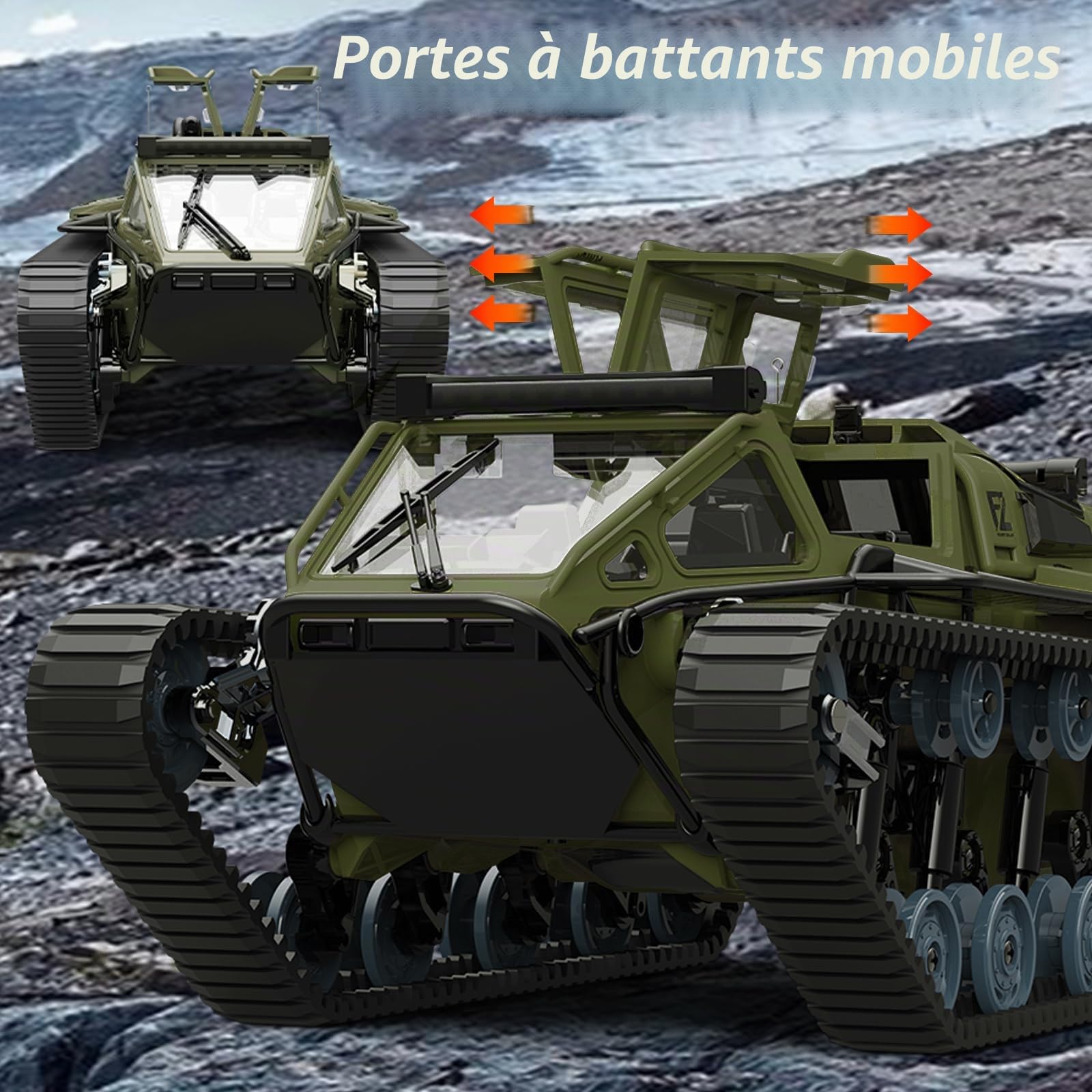Mostop Réservoir de commande à distance 1/16 échelle - Réservoir RC tout-terrain - Pour enfants - 2,4 GHz - Avec 2 batteries - Rotating Truck - Cadeau