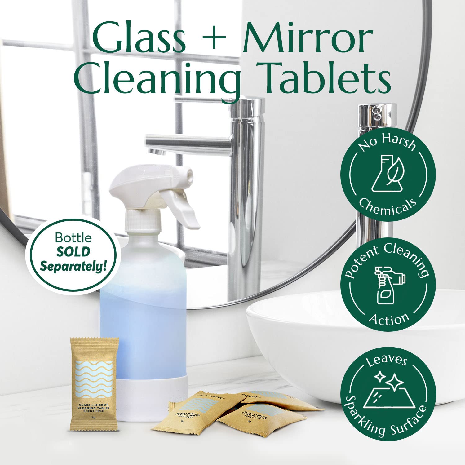 CLEANOMIC Glass and Mirror Cleaning Tablets (6 Pack) - All-Purpose Multi-Surface Household Cleaner Tablets (Scent-Free)