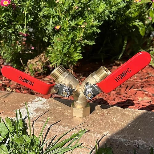 Miniatura 8 de HQMPC Divisor de válvula Y de manguera de jardín con mango largo de acero inoxidable - Adaptador de agua de latón de 2 vías, rosca GHT de 34"
