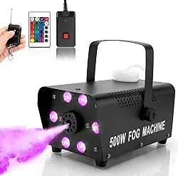 Máquina de neblina, máquina de fumaça com 6 luzes LED 15 efeitos coloridos, controle remoto sem fio e com fio, perfeita para Halloween, casamento, festa e efeito de palco de DJ, névoa de 2000 CFM