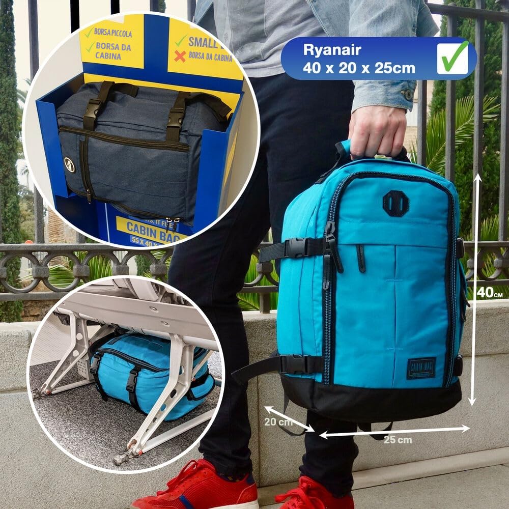 Cabin Max Zaino da viaggio 40 x 20 x 25 per bagaglio a mano - Zaino basso sedile adatto per Ryanair (20 litri di poliestere riciclato RPET)