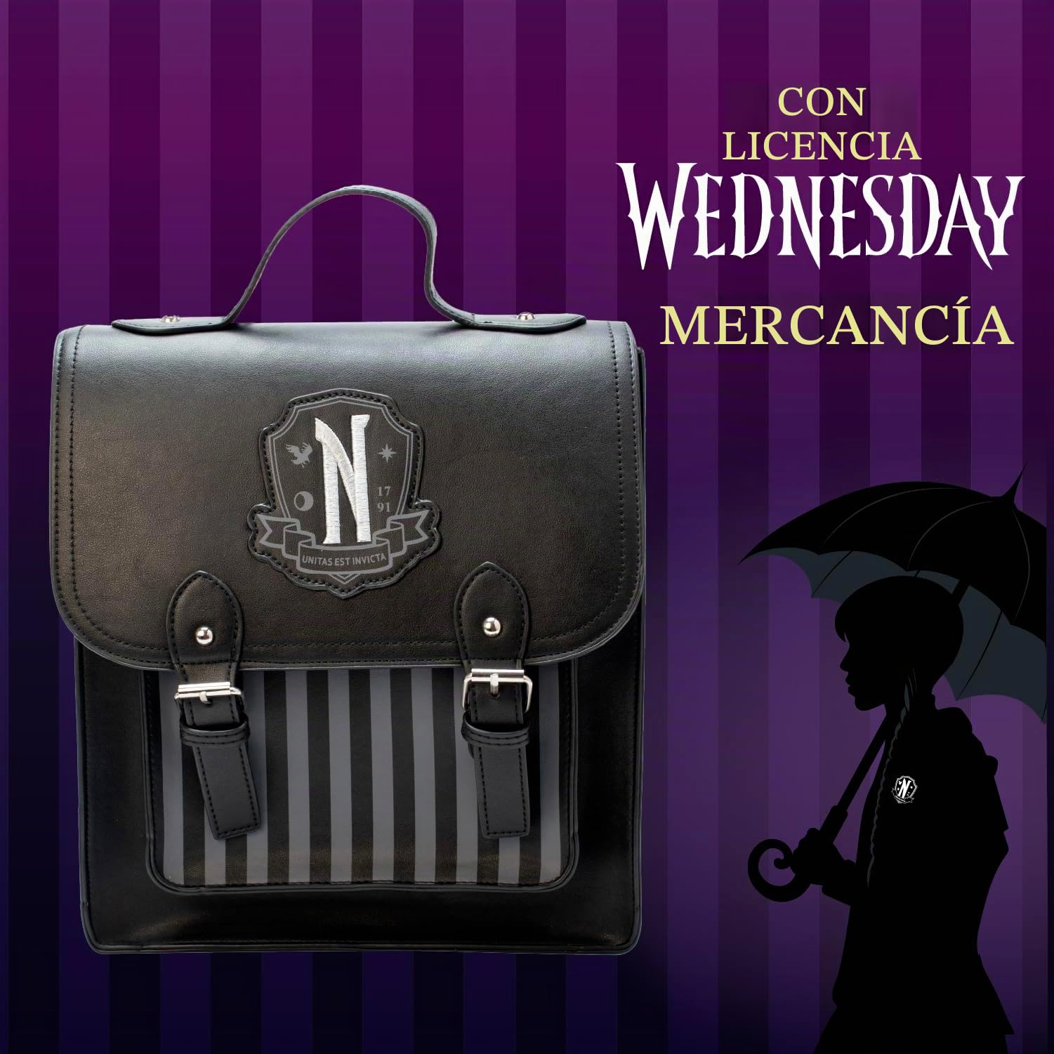 Blue Sky Studios Wednesday Satchel Bag, mochila grande para suministros de trabajo o escuela, accesorios con licencia del miércoles, Multicolor