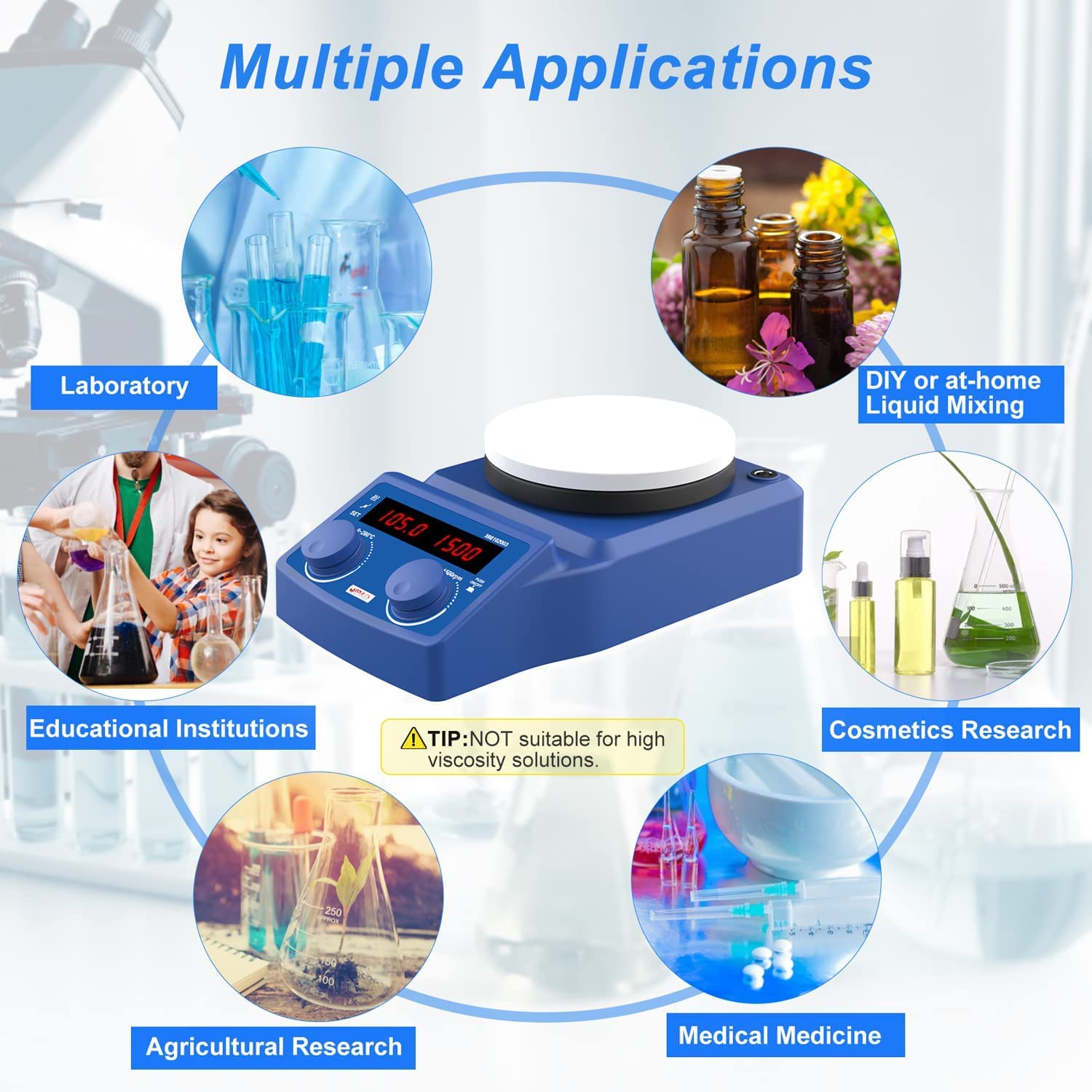 FOUR E'S SCIENTIFIC Agitatore magnetico da 5 l con piastra riscaldante Hot Plate Mixer 280 °C/ 536 °F Magnetic Stirrer 100-1500 RPM 5000 ML LED Display Laboratorio Agitatore con sensore PT1000 Temp
