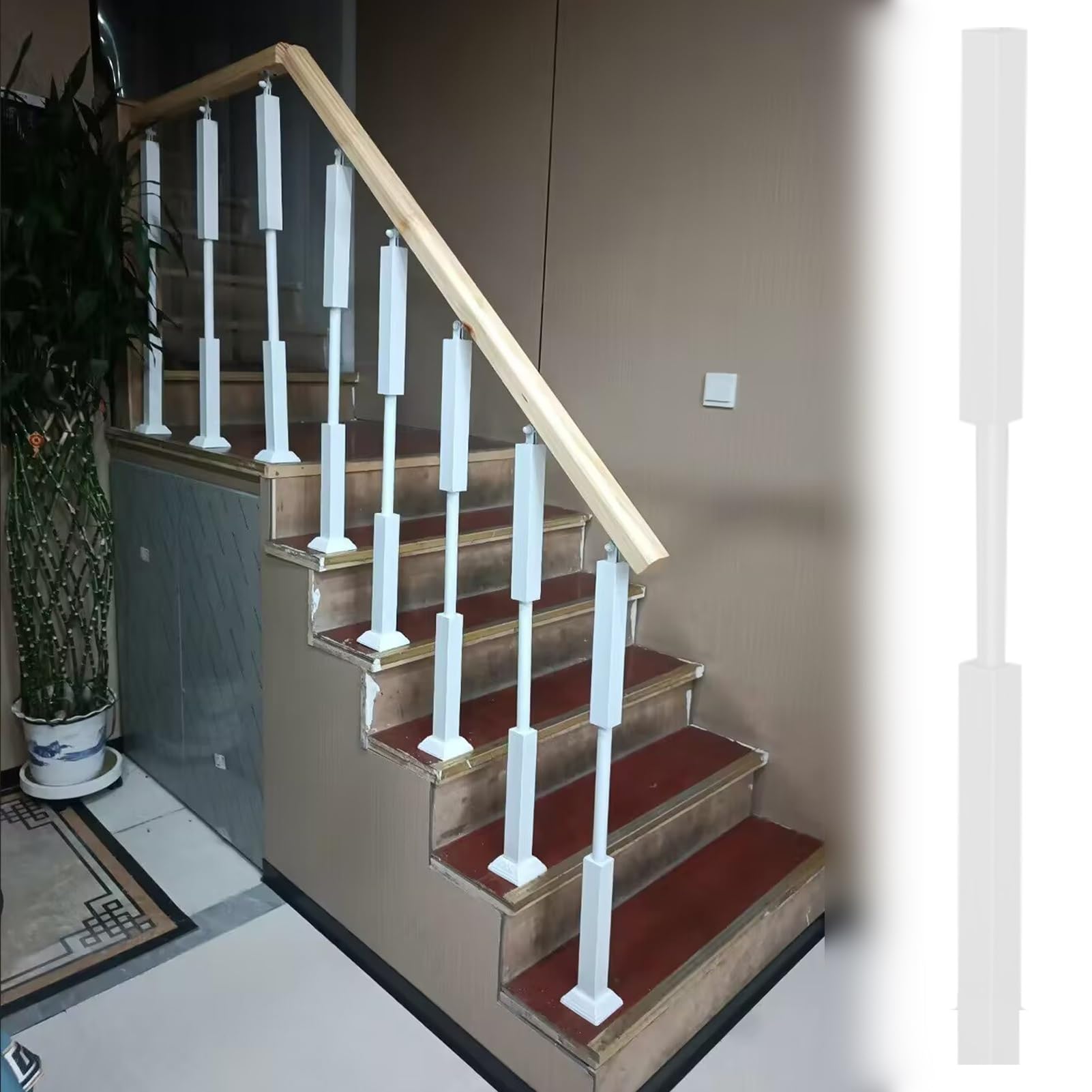 Balaustres cuadrados de metal para solucionar barandillas inestables en escaleras de interior
