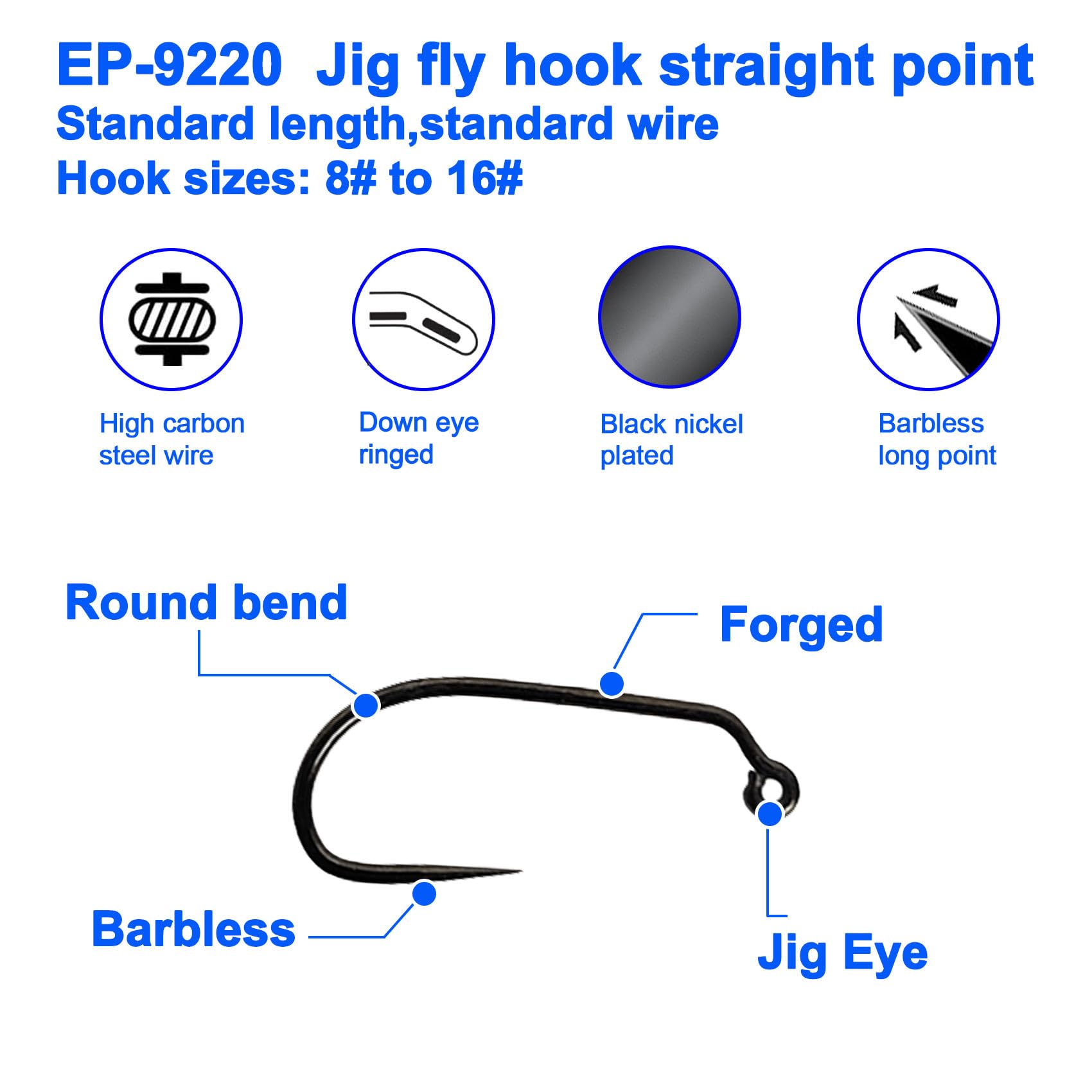 Eupheng Plus - Juego de anzuelos de Pesca sin rebaba con Anzuelo para Pesca, 125PCS 9220 Hooks Combo