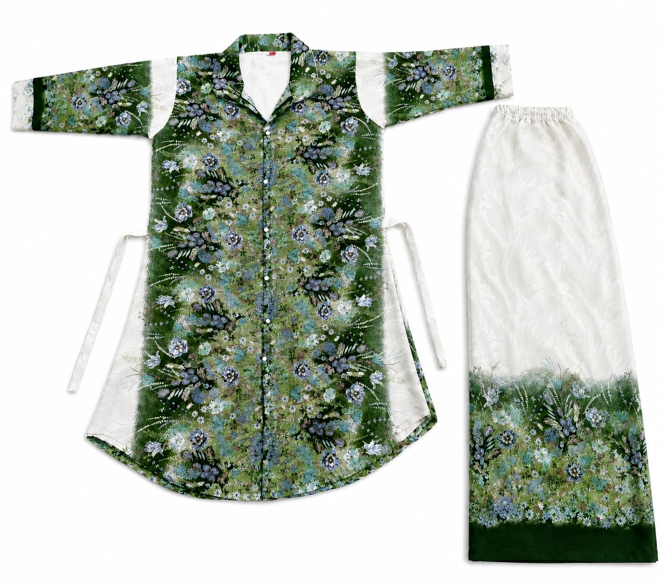 Women's Floral Print Co-ord Set, Green & White, Shirt with Palazzo-image-33