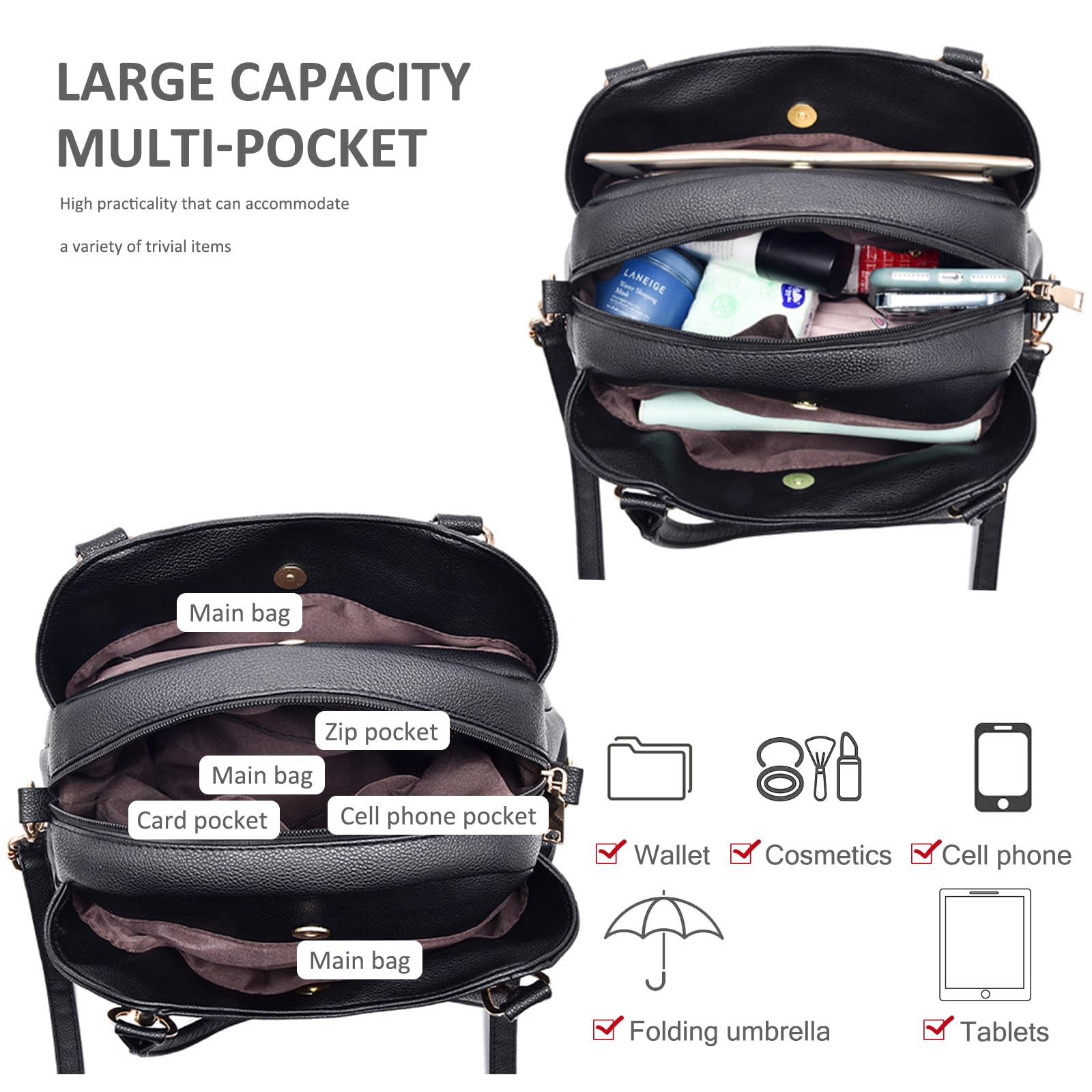 NICOLE & DORIS Sac a Main Femmes Cabas Souple Sac à Bandoulière en PU Cuir Sacs à Main Portés Epaule Grande Capacité Sac D'épaule Sac Epaule Multipoches
