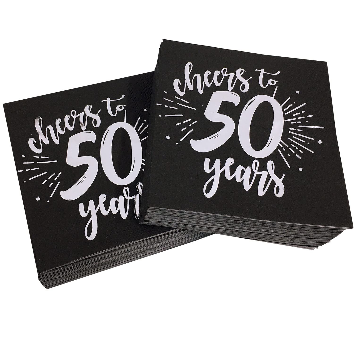 50Pieces Silver50th Birthday Celebration Party Decorative NapkinBlack50th Birthday Decorative Men's and Women's Party Supplies Cocktail Napkins in a black , Cheers to 50 Years