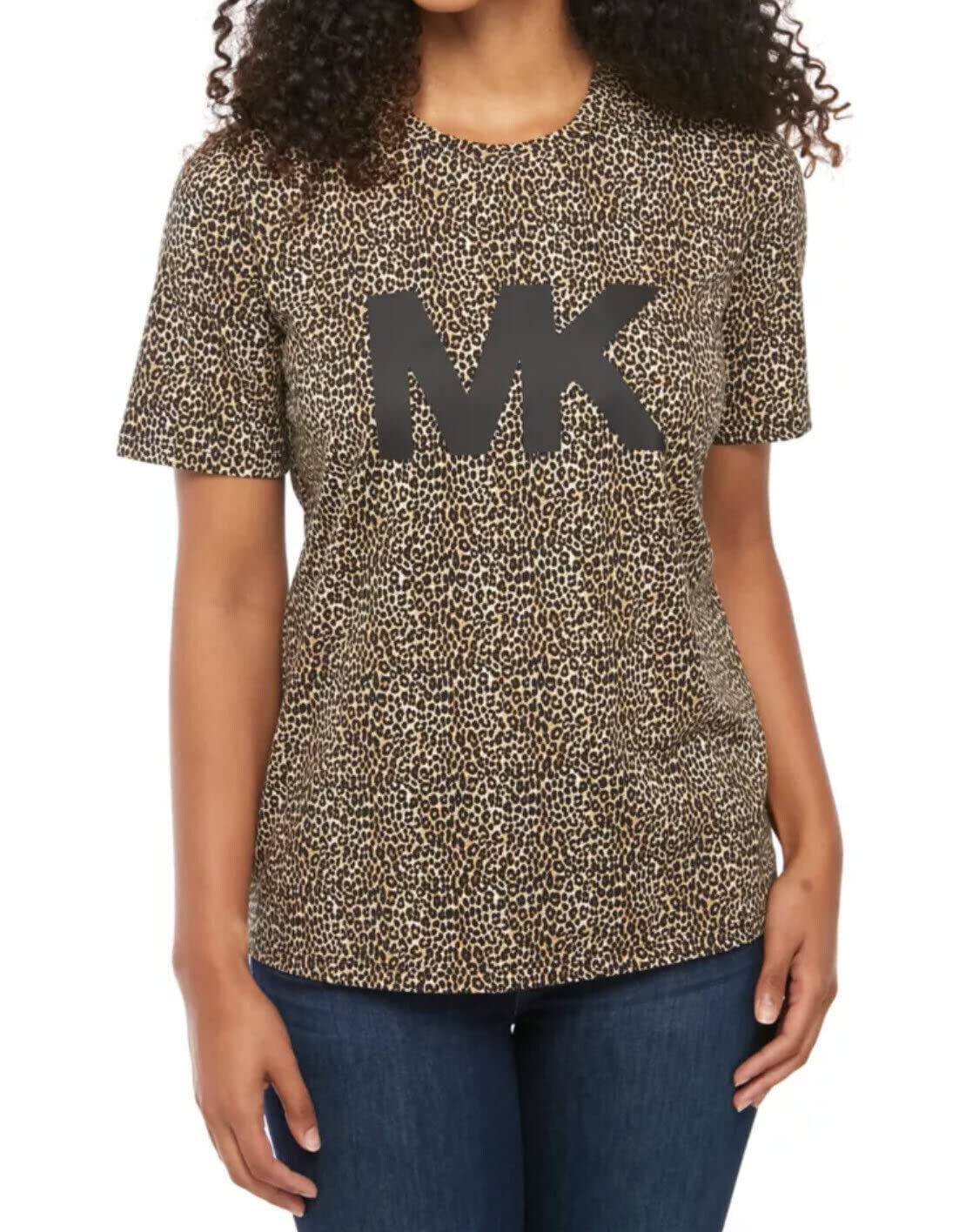 Michael KorsWomens 100% Organic Cotton MK Logo Leopard Print T Shirt Plus Size 3X Black
