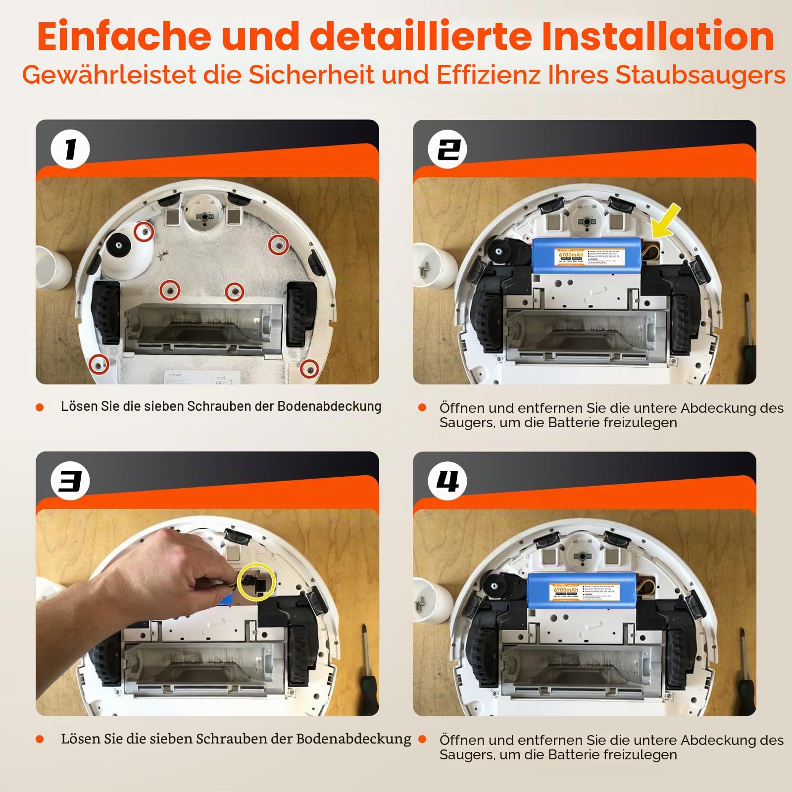 CITYORK 6700mAh Ersatz Akku für Dreame L10s Ultra L10 D10 D10s Z10 Pro/Ultra/Plus, für Dreame D9 F9 Max/Pro, für Xiaomi Robot Vacuum X20+ X10+ Plus/Pro/Max P2008-4S2P-MMBK, für Mijia Roborock S50 S51