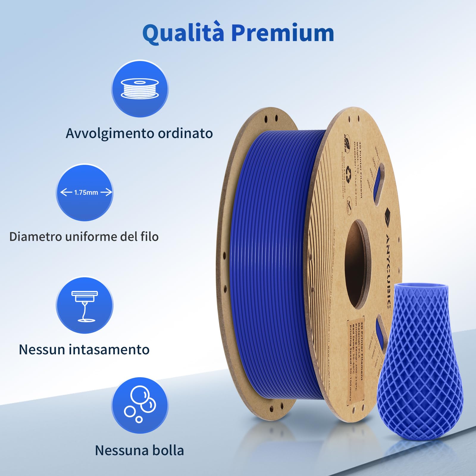 ANYCUBIC PLA Filamento per Stampante 3D, RFID Filamento PLA per Stampante 3D 1,75 mm Precisione Dimensionale +/- 0,02 mm(Blu Abbagliante,1KG)