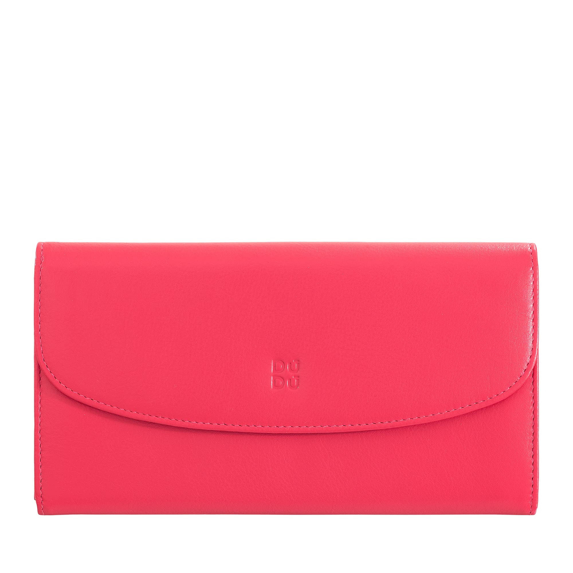DUDU Portafoglio Donna Grande in Pelle Colorata, Portafoglio Continental, Tasche Porta Carte di Credito, Portamonete con Cerniera Lampone