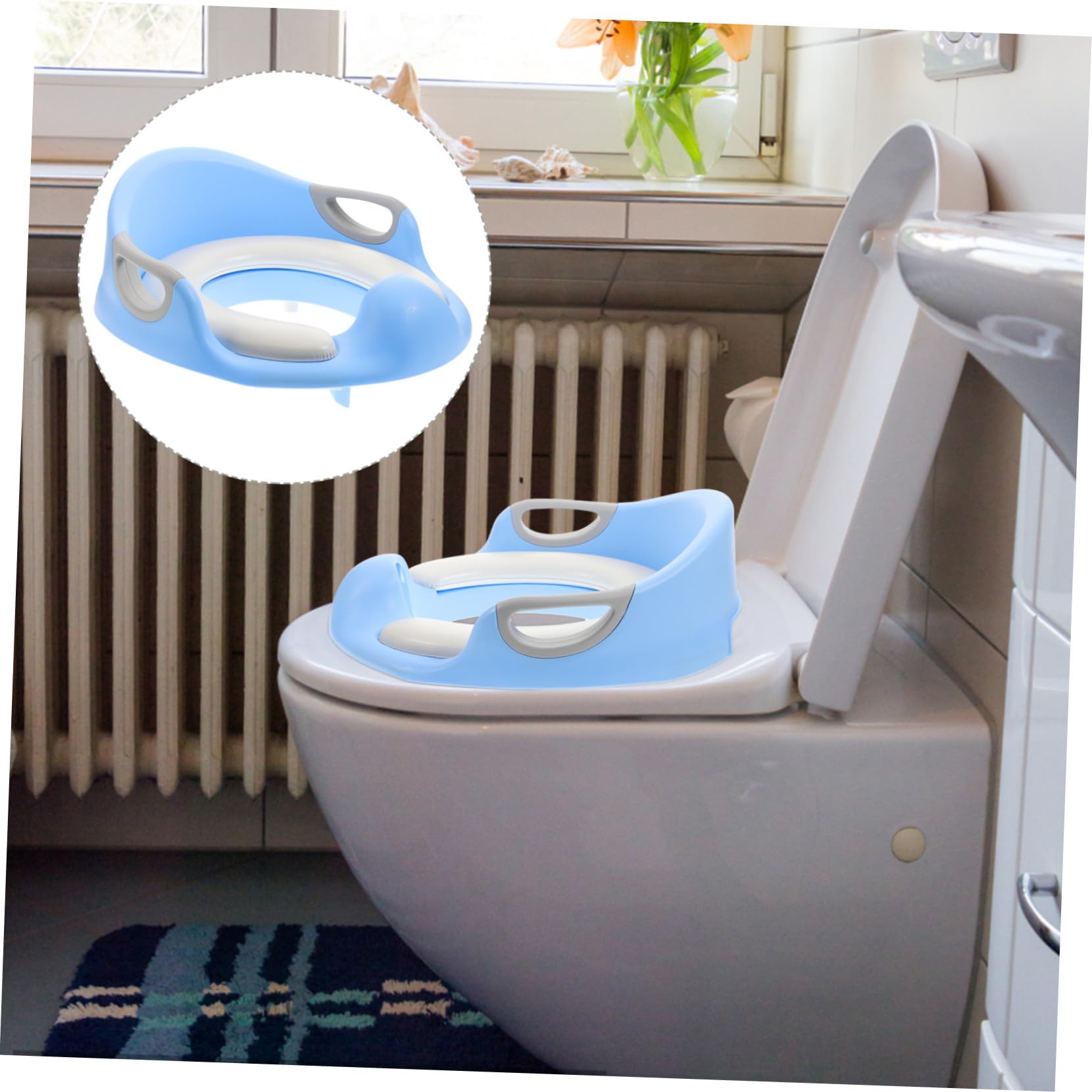 UPKOCH Asiento Inodoro Niña Ergonómico Antideslizante con Respaldo Estable y Soporte Tpe para Entrenamiento Wc Infantil Azul