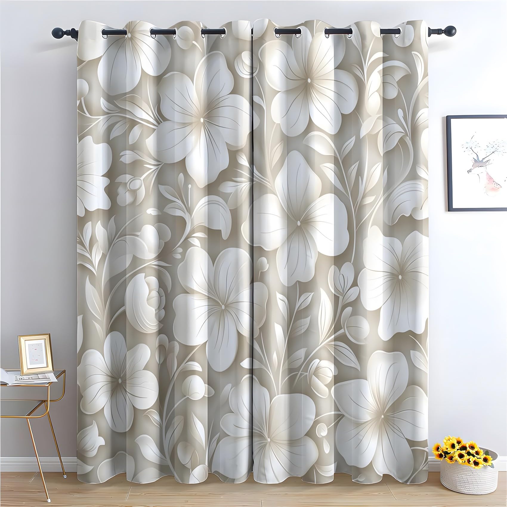 KaiHeBeding Floral Blackout Curtains for Bedroom - Modern Simplicity Living Room Curtains 66x90 Eyelet - Soft Thermal Insulated Patterned Drapes for Windows - 2 Panels