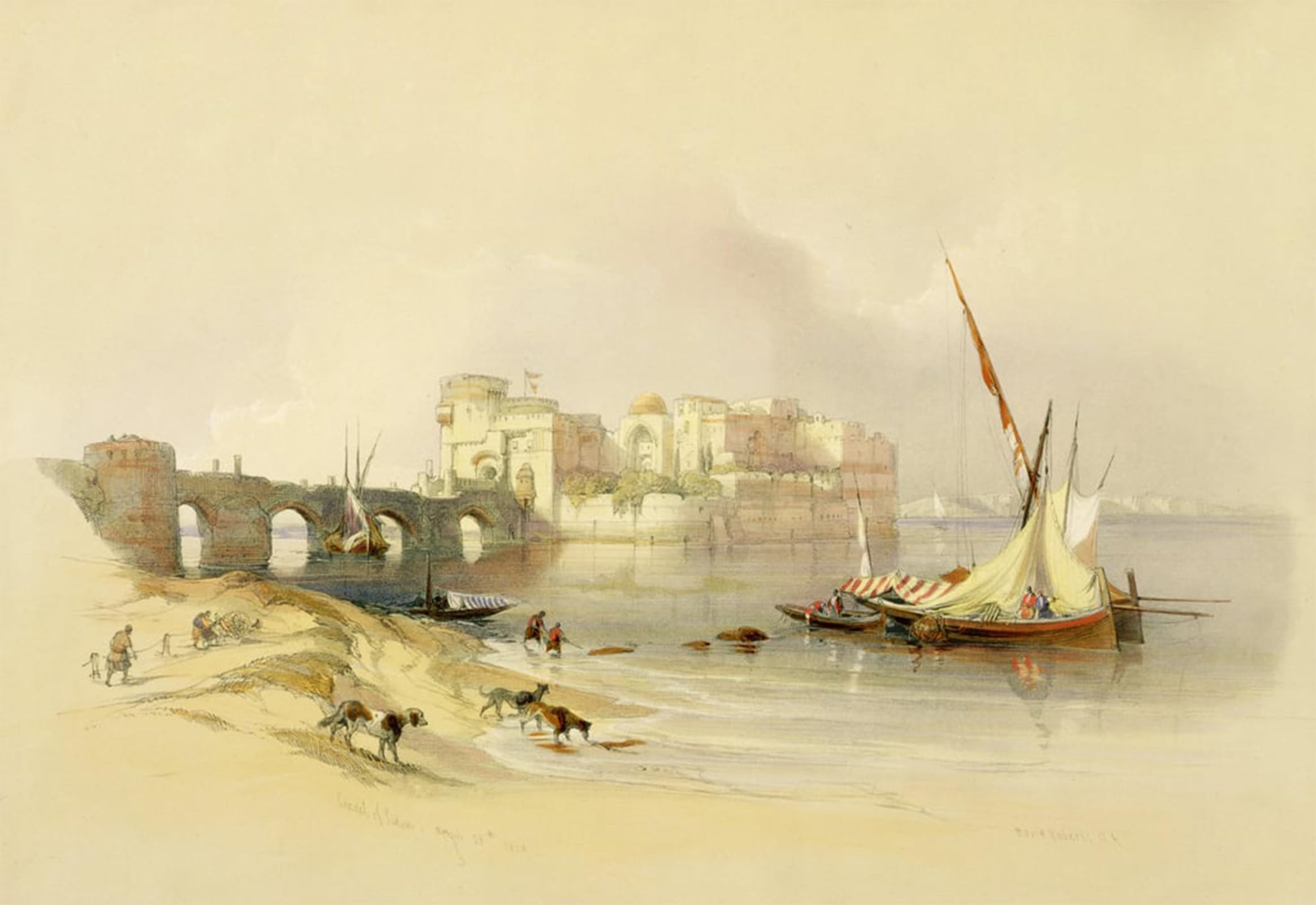 ARTXLXXBN Famous Painting Canvas Artwork Graffiti Print Citadel of Sidon by David Roberts Portrait Canvas Image for Home Decor 60x90cm