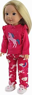 American Fashion World Pink Unicorn Pajamas for 14-Inch Dolls | Premium Quality & Trendy Design | Dolls Clothes | Outfit Fashions for Dolls for Popular Brands