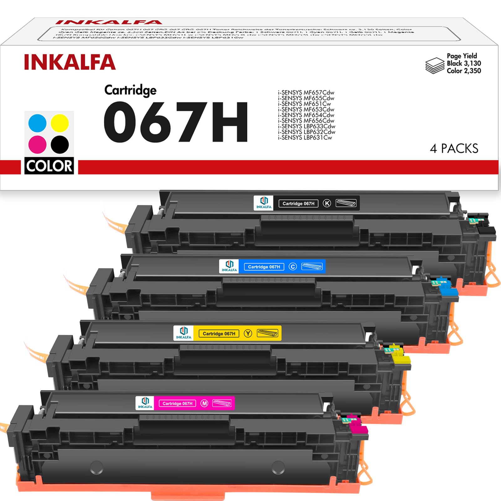 067H 067 Tonerkartusche Kompatibel für Canon i-SENSYS MF655CDW | MF657CDW LBP631CW LBP633CDW MF651CW (Schwarz Cyan Gelb Magenta, 4er-Pack)