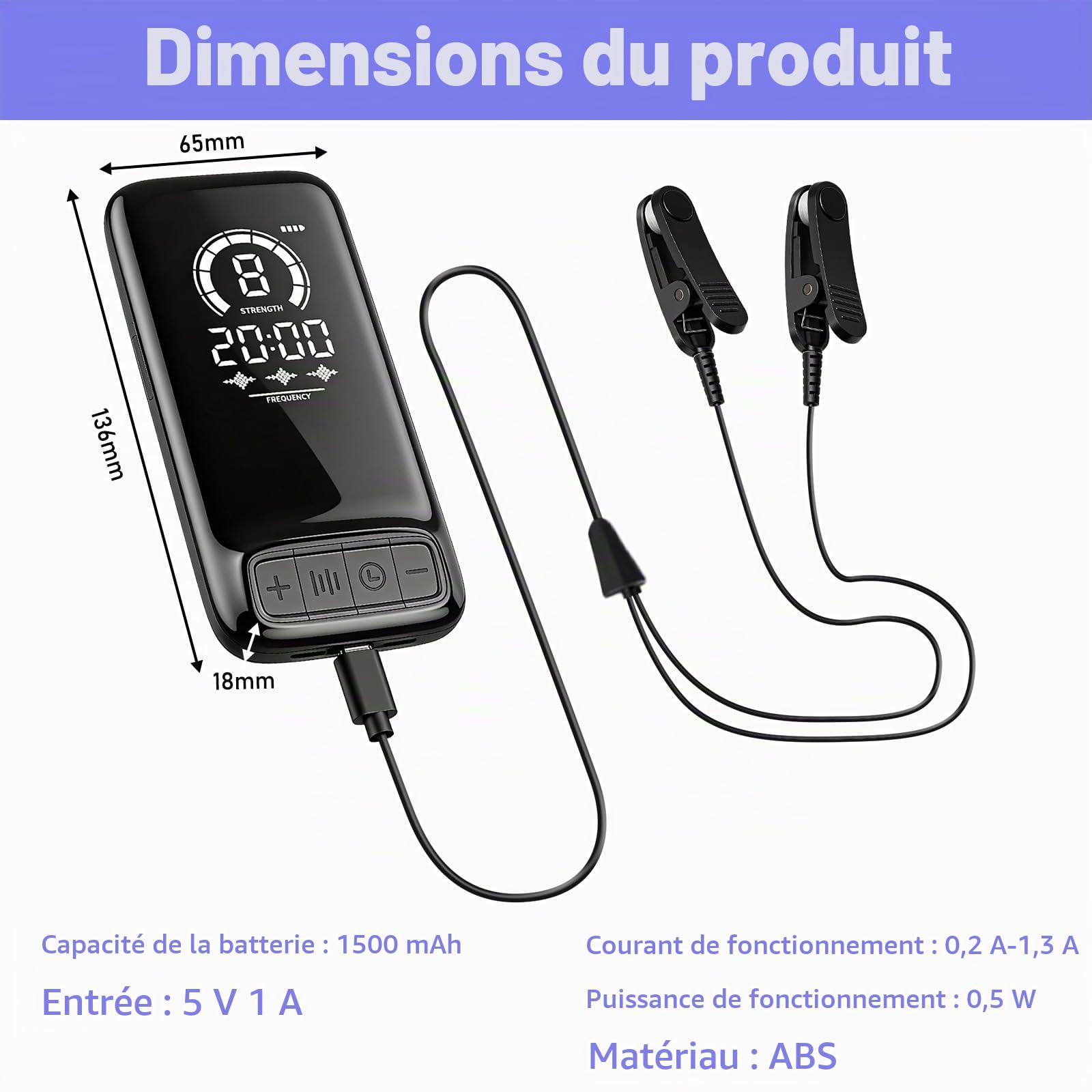 Appareil d'aide au sommeil avancé - Appareil de stimulation du nerf vague avec clips d'oreilles - Aide au sommeil pour adultes - Réduit l'anxiété - Soulage la fatigue - Micro courant - 3 modes - 9