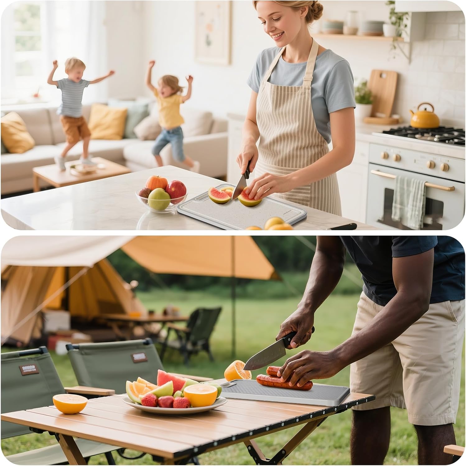 Titanium Cutting Board for kitchen, Dual Sided Food Grade Titanium & Wheat Straw PP, Non Slip Scratch Resistant Easy Clean, 15.5" x 10.5"（1PC）