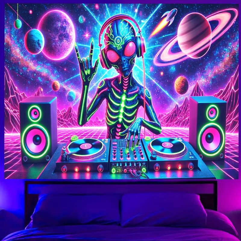 BlissYard Tapiz de alienígenas de 78 x 59 pulgadas, con luz