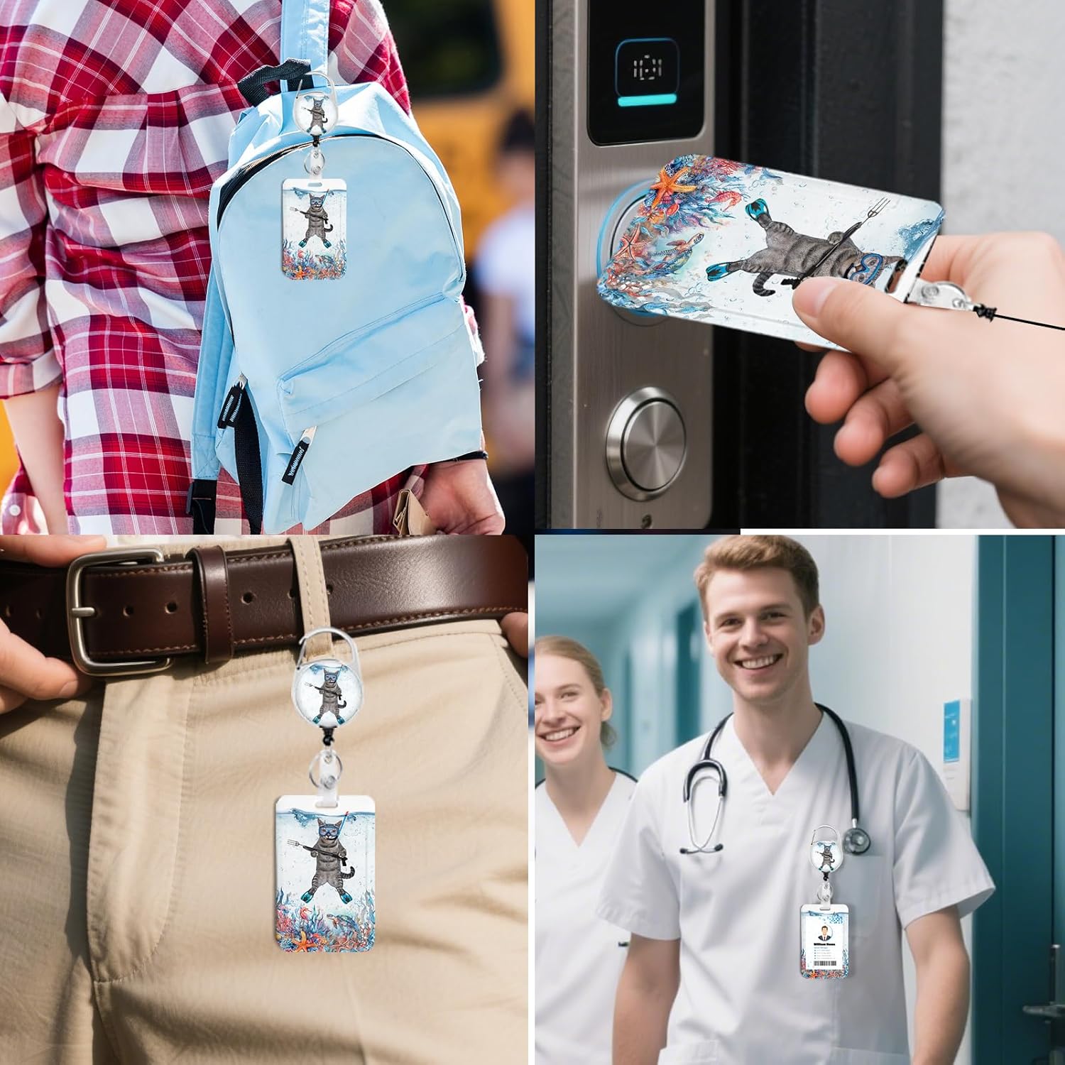 Funny Diving Cat ID Badge Holder with Breakaway Lanyard &Heavy Duty Retractable Reel-360°Rotating Carabiner Keychain for WomenStudents,Teachers, Nurses, Office Use - Image 6