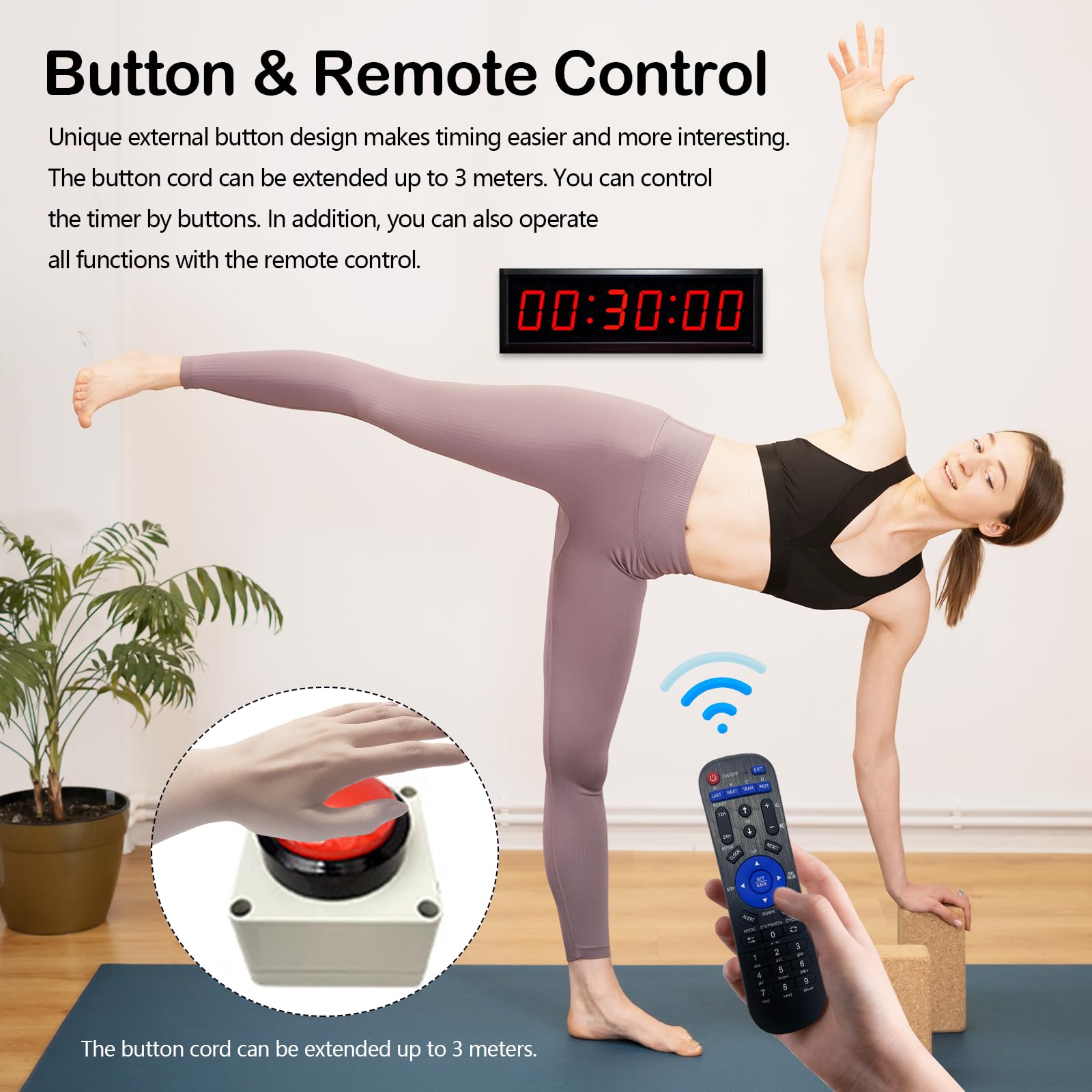 Timer Conto Alla Rovescia Digitale 2,3 Pollici con Treppiede e Telecomando, 6 Cifre Luminosità Regolabile Ricaricabile