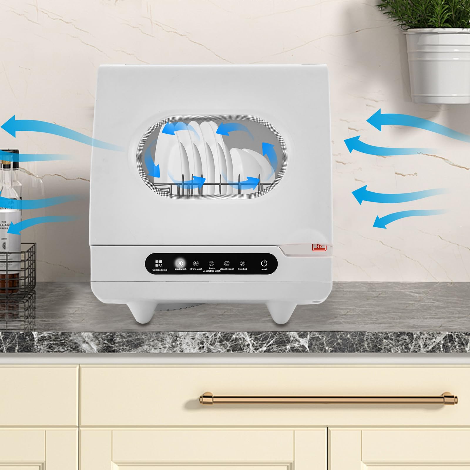 Tafelvaatwasser Huishoudelijke Automatische Vaatwasser Vrijstaand Met 6 Couverts 5 Programmas Led Display 5l Tank Installatievrij Energiebesparing