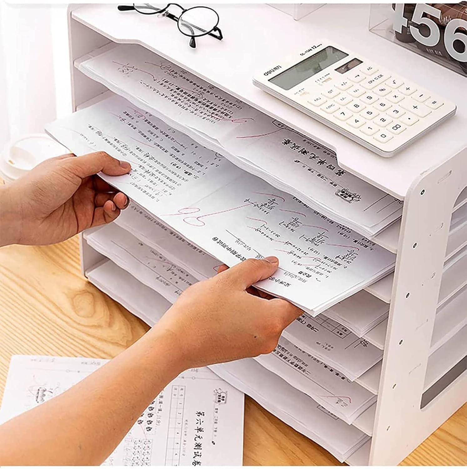 Organizer per carta formato A3, 28 x 43 cm, 7 scomparti, per ufficio e scuola, porta cancelleria in PVC
