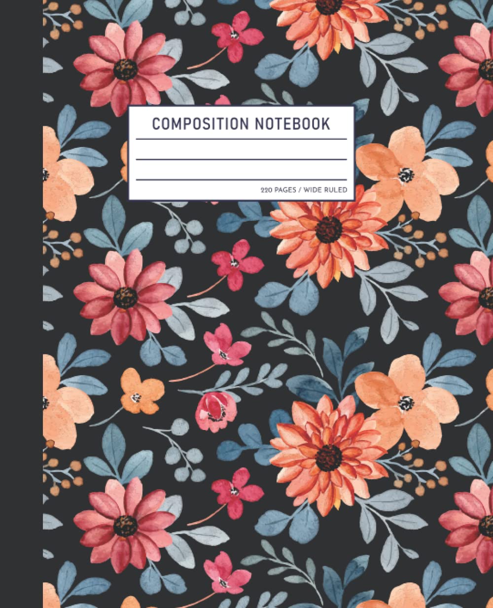 Composition notebook: Flowers pattern. Wilde-Ruled, 7.5”x9.25”