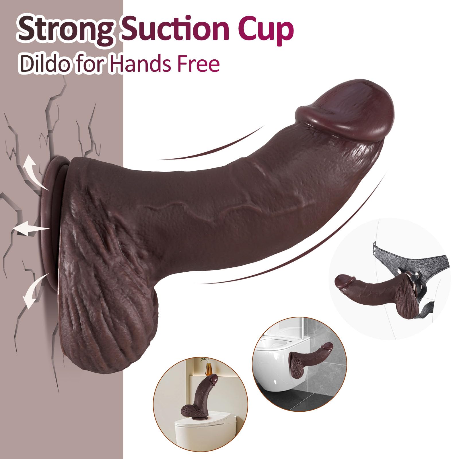 Dildo nero gigante e spesso con circonferenza di 23,4 cm, dildo in silicone a doppia densità super morbido e realistico con potente ventosa per la stimolazione del punto G e giochi anali, sex toy