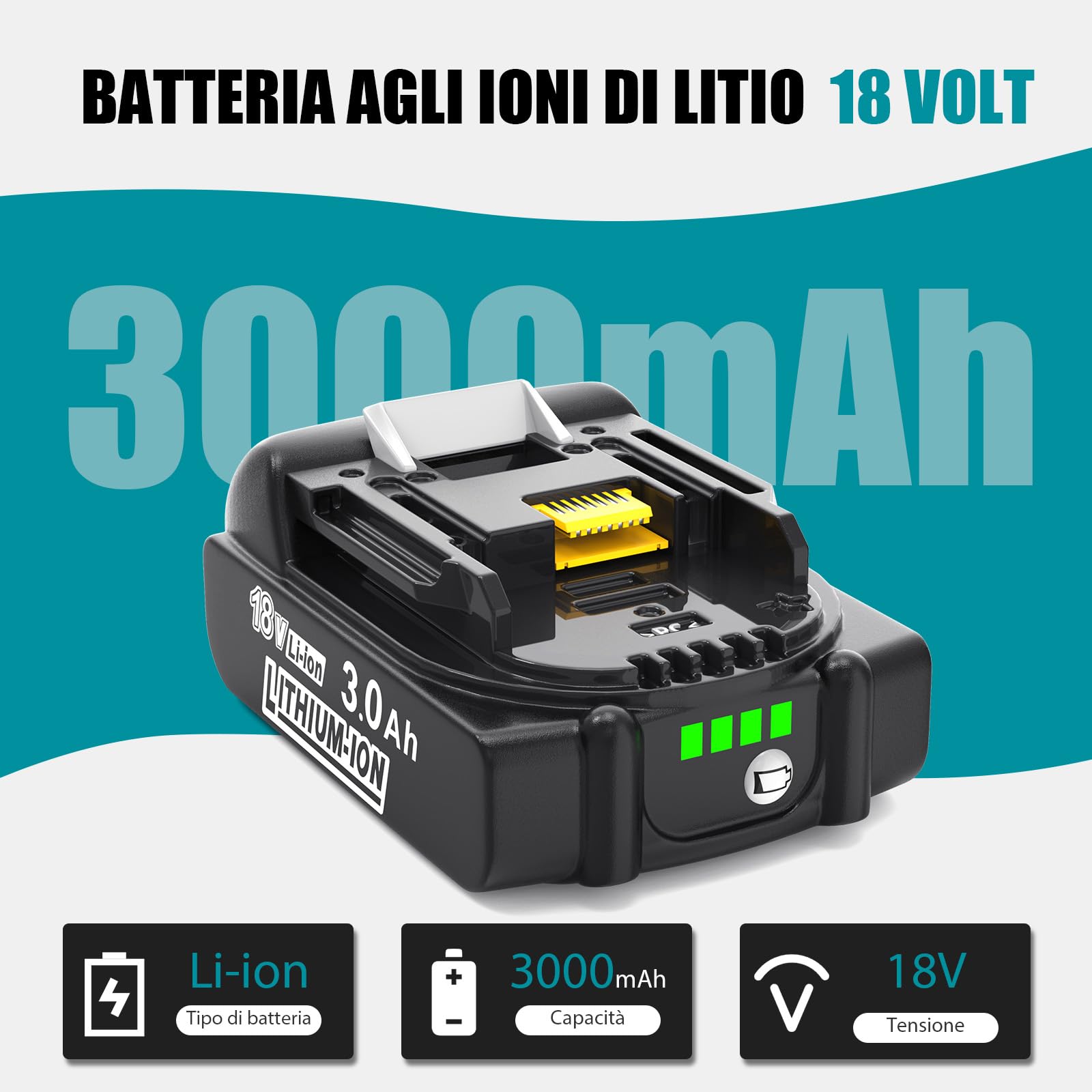 Batteria sostitutiva da 3 Ah per Makita 18 V, batteria agli ioni di litio compatibile BL1850B BL1860B BL1850 BL1860 LXT-400
