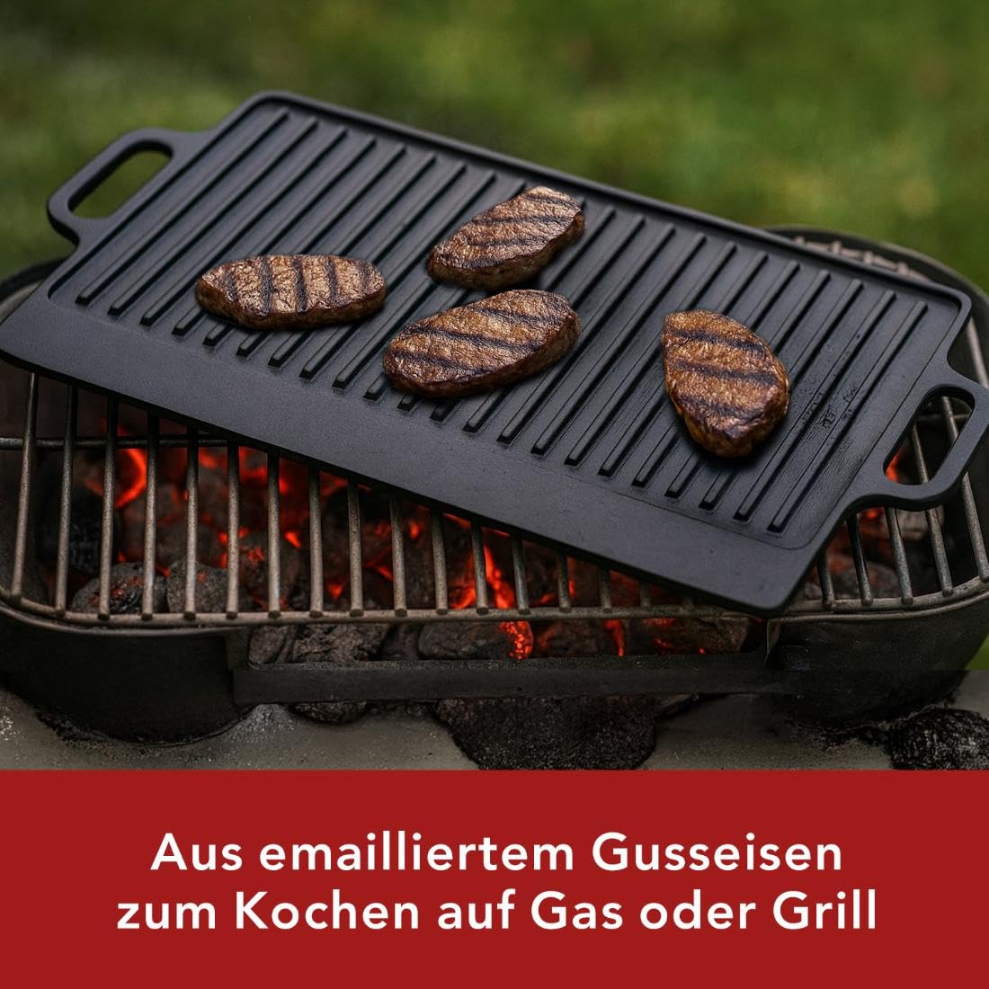 Baumalu Gusseisen-Grillplatte 38 cm beidseitig nutzbar schwarz für Gas und Ofen