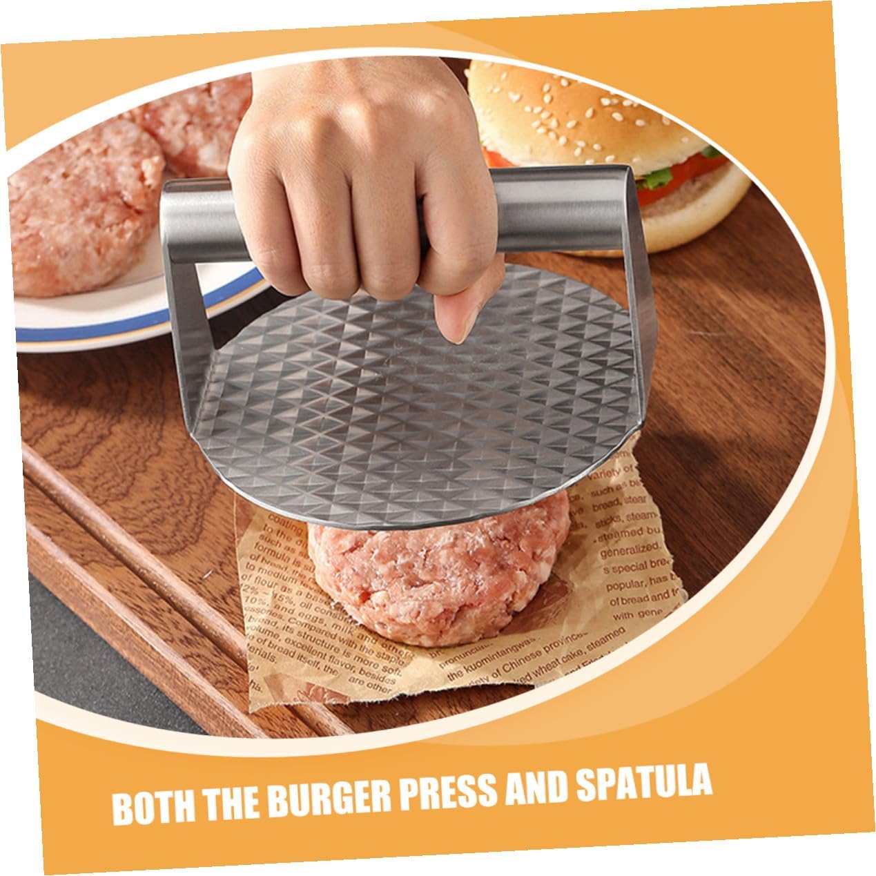 Stainless Steel BBQ Tool with Burger Press Multi-Function Spatula and Pastry Basting Brush for Outdoor Grilling Camping High-Temperature Resistant Cooking Accessories with