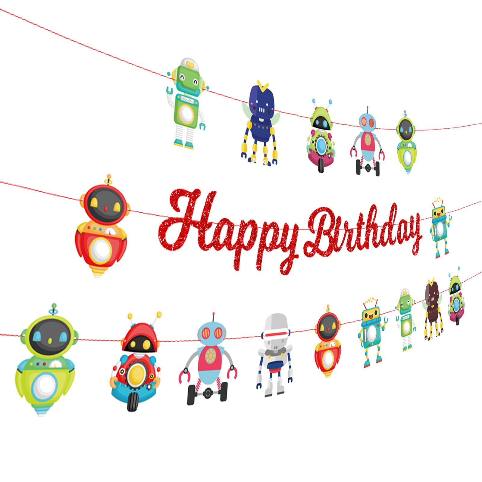 Roboter-Party-Banner, 3 Stück, "Happy Birthday"-Banner, ausgeschnittene Girlande, Banner für Jungen und Mädchen, Thema, Babyparty, Geburtstagsparty-Zubehör