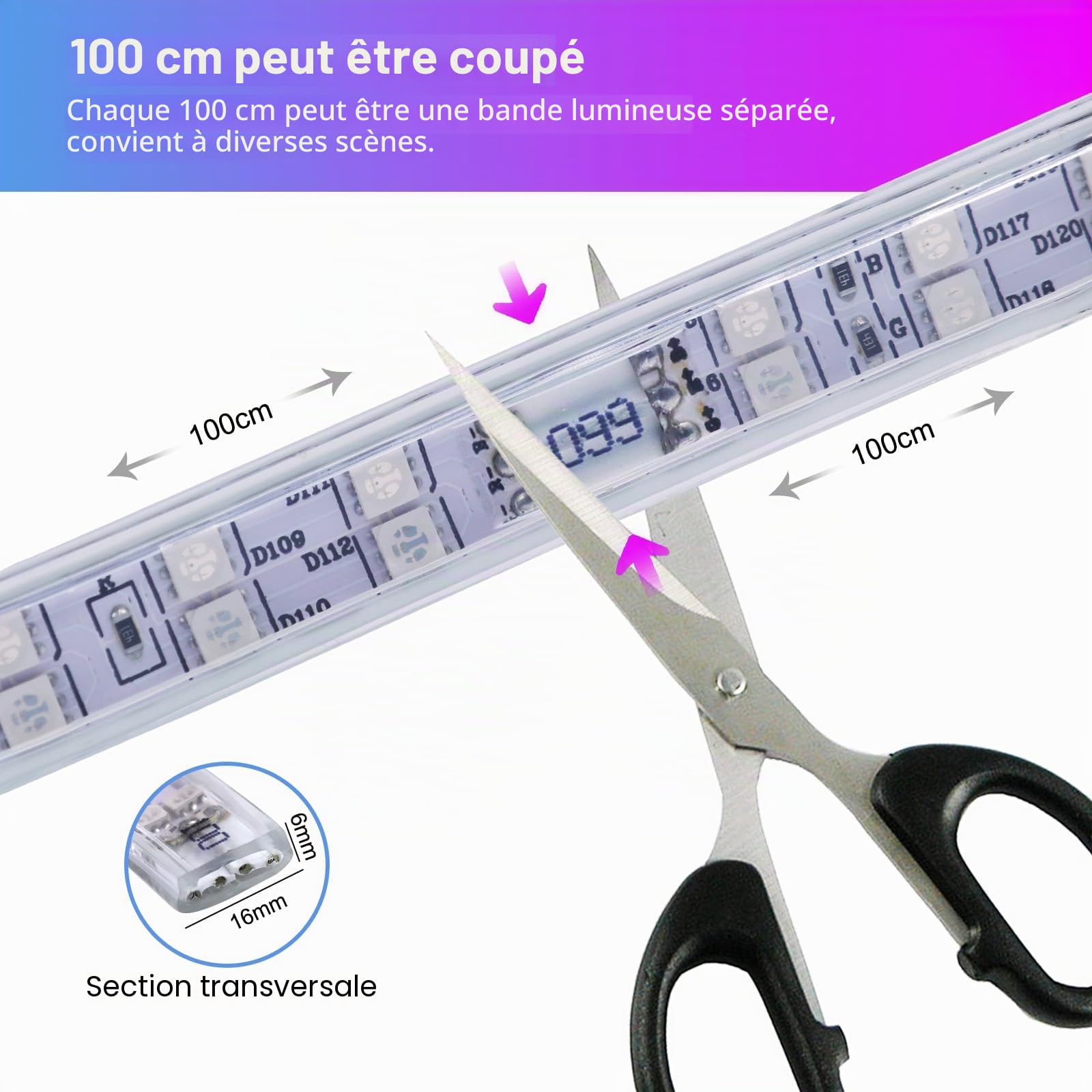 Ruban LED RGB 220V 5050 120leds/m Dimmable flexible IP67 Étanche Multicolore LED Bande Avec 1500W Panneau tactile de télécommande tactile pour Chambre,Bar,Intérieur/Extérieur