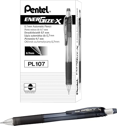 Miniatura 3 de Pentel PL107A EnerGize X - Portaminas (0.028 in, barril negro, docena)