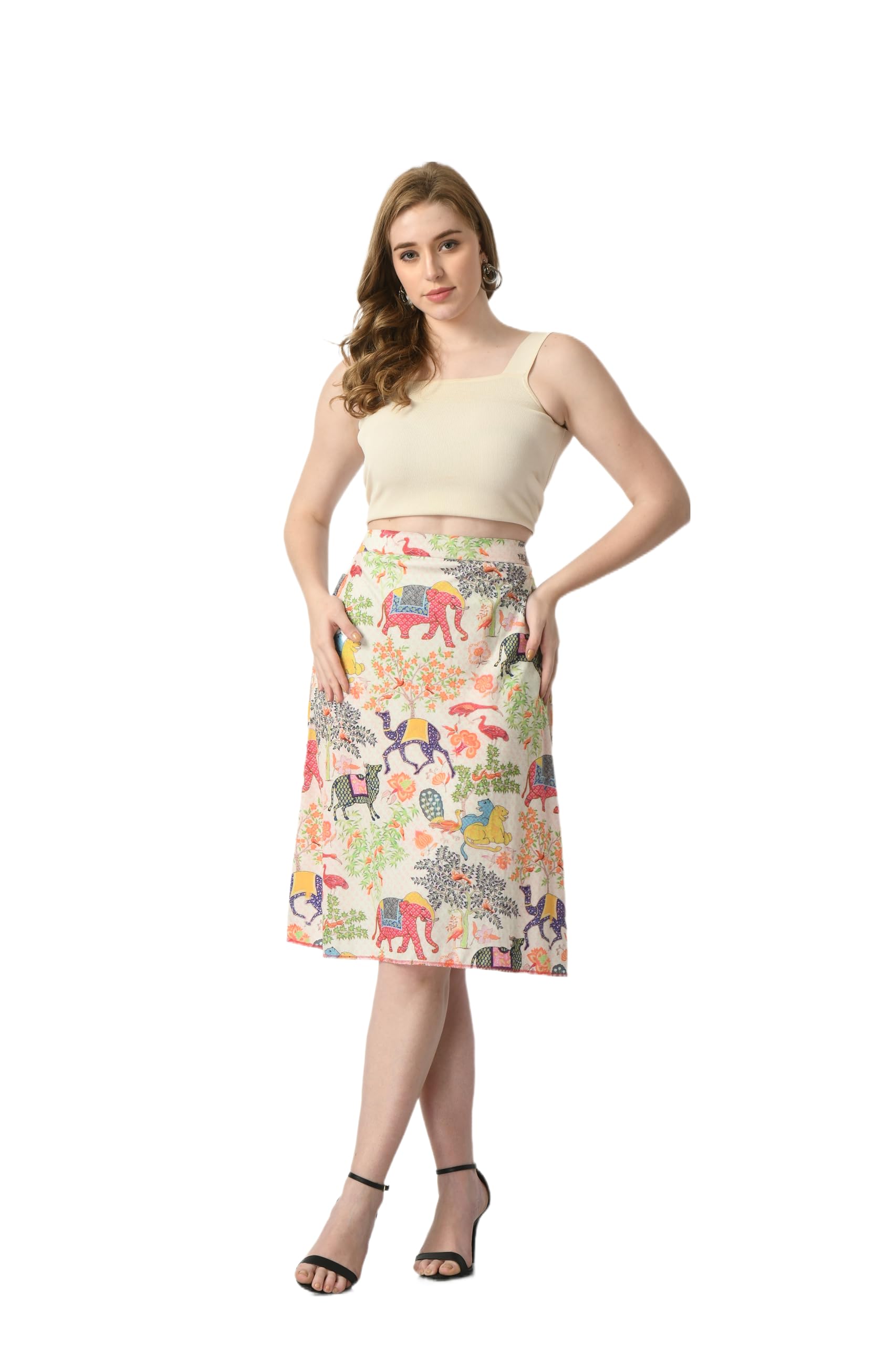 vagisha Blooming Below Knee | Middi Printed A-line Skirt for Women's/Girl's |100% Polyblend | Soft & Breathable Fabric | Elastic Band | Casual Wear |M-XXXL|28"-36" inches-picture-53