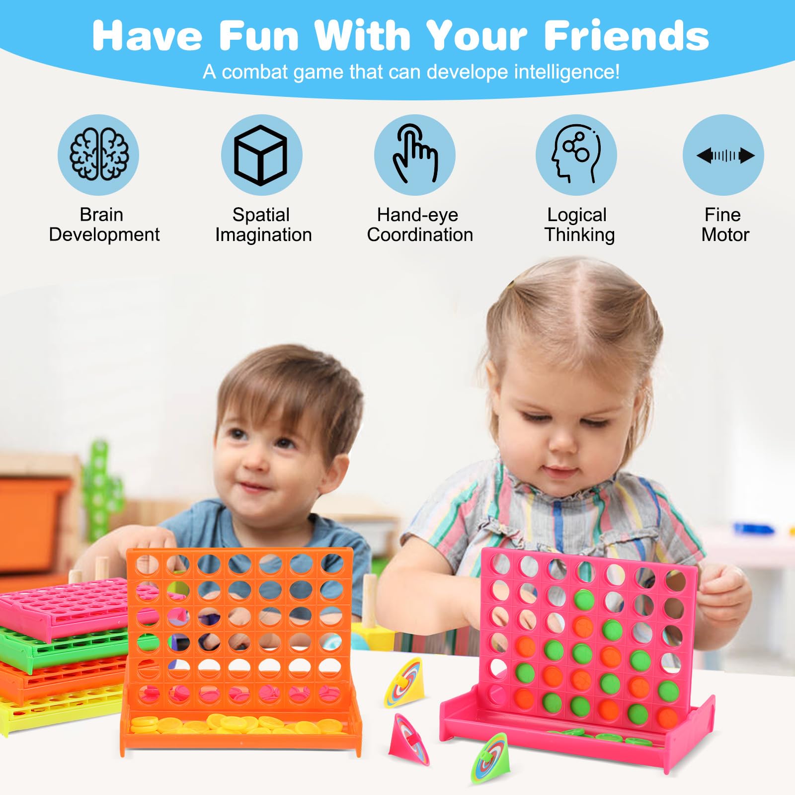24PCS Conecta 4 Mini Juego de Mesa 4 en Raya Cuatro en Raya Niños Lembranças Aniversario Infantil Detalles Cumpleaños Regalo + 12 Peonza Comunion Fiesta Colegio Relleno Piñatas Regalitos Invitados