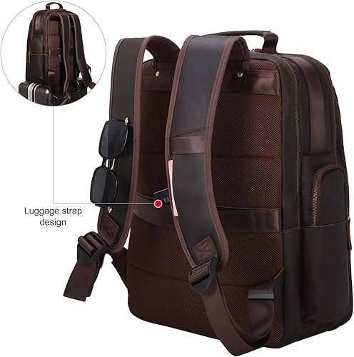 Miniatura 2 de TIDING Mochila para portátil de cuero de grano completo de 17.3 pulgadas para hombre, mochila de viaje de gran capacidad, para viajes, fin de