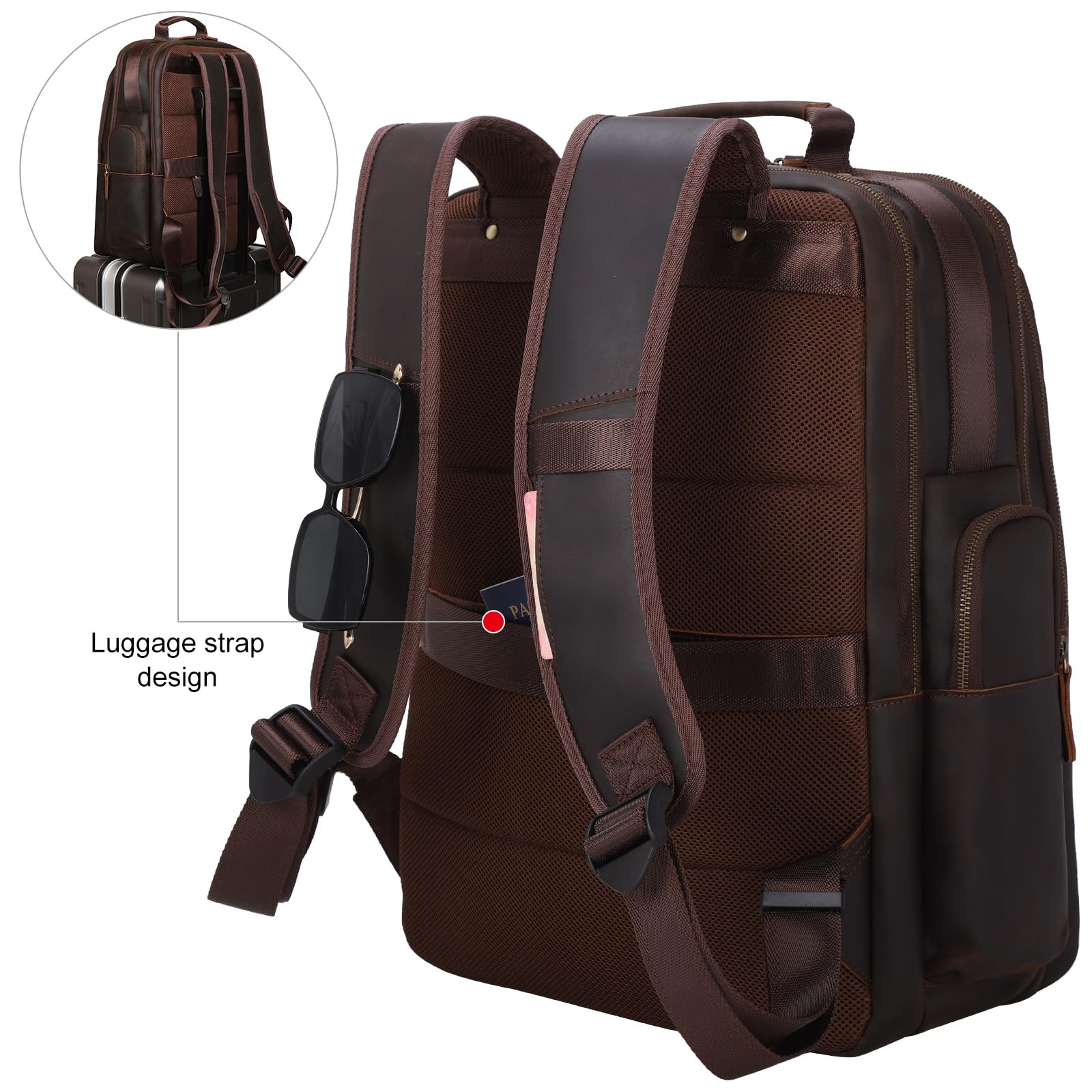 TIDING Full Grain Leather 17.3 Inch Laptop Backpack for Men Large ...