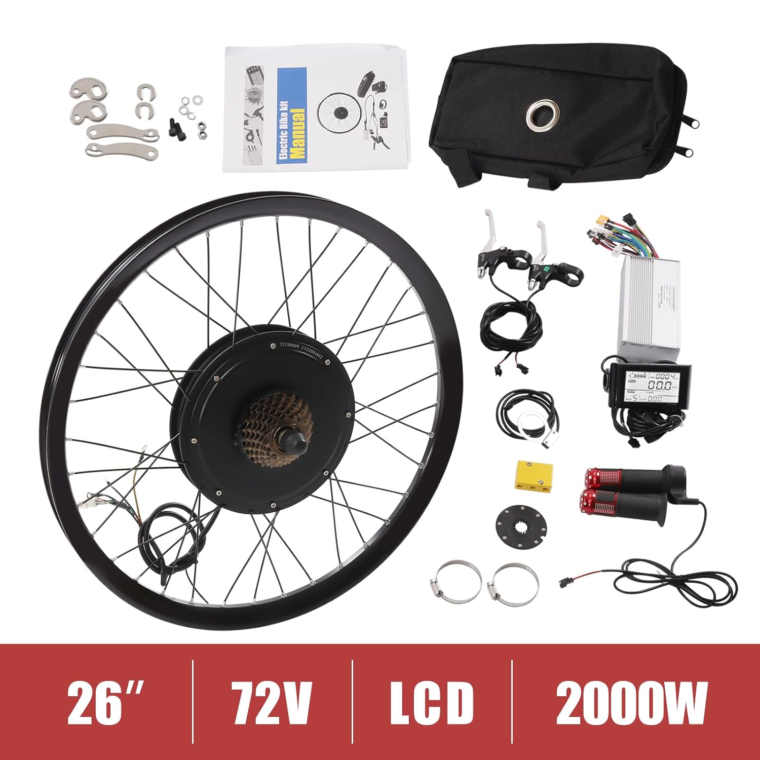 72V 2000W Rear Wheel Motor, 2000W Electric Bike Kit,72V with Mutifunction Display, Electric Bicycle Conversion Kit