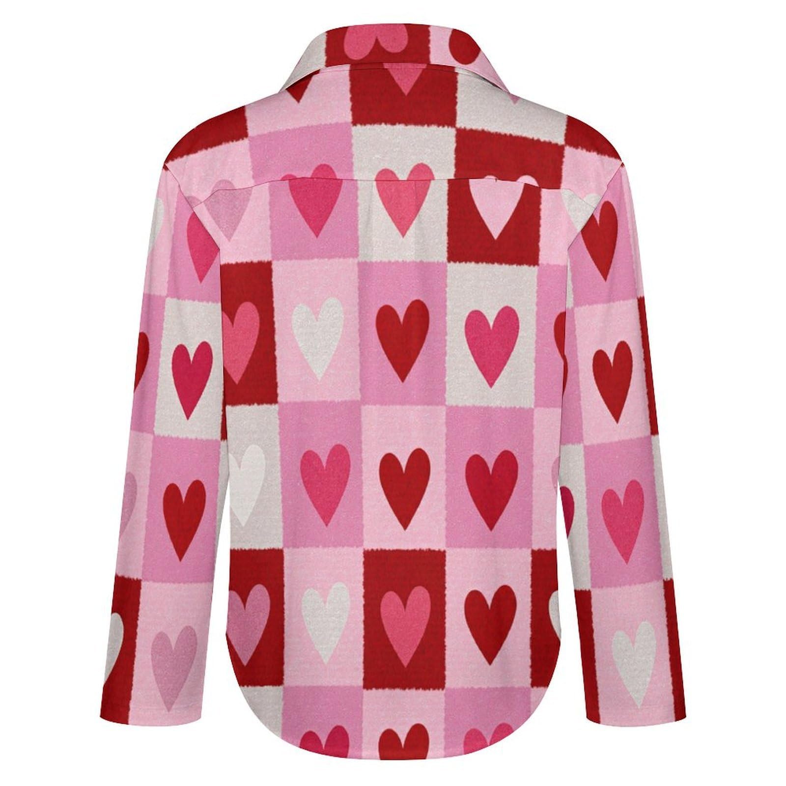 Quadrati Cuori Camicia da Donna con Bottoni in Stampati 3D
