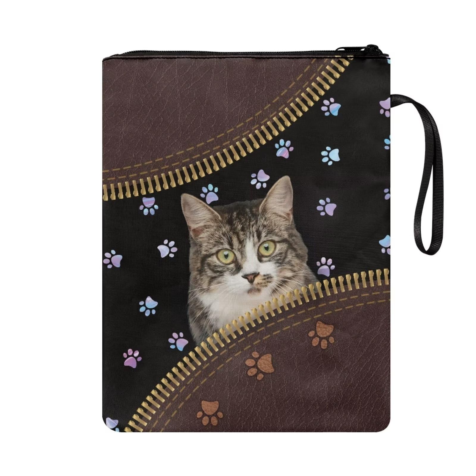 Custodia Per Libri Con Stampa Gatti - Copertina Lavabile Con Cerniera E Tasca (28x22 Cm)