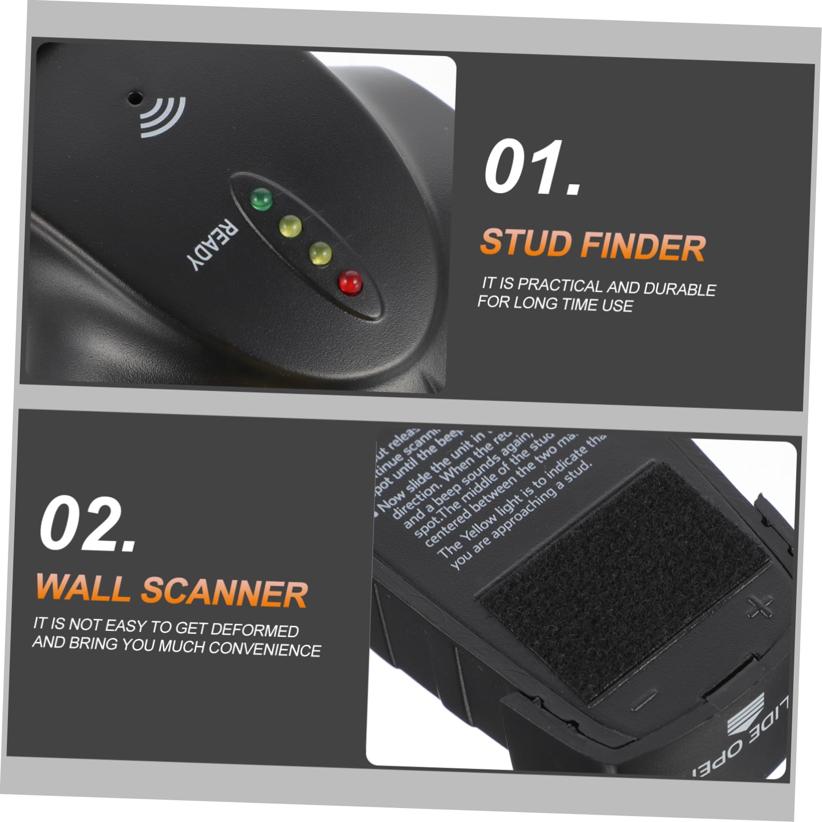 Artibetter 2pièces Détecteur De Murs Électronique Avec Led Et Sonore Scanner De Métaux Et Câbles Détecteur De Montants Et Pour Murs Plafonds Et Sols