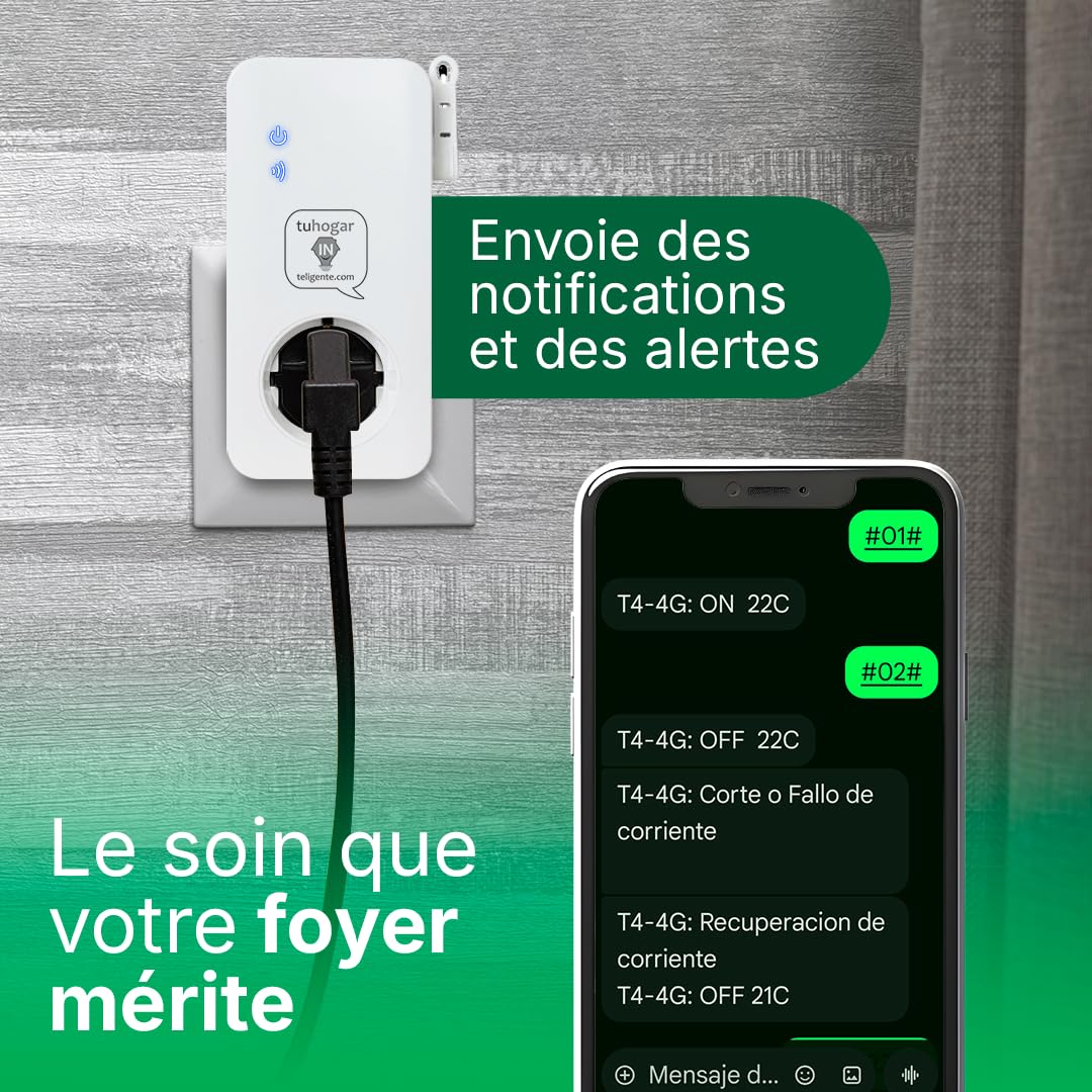 Prise Intelligente sans Internet/WiFi | Nécessite Carte SIM GSM/4G | Avec Capteur de Température et Contrôle à Distance via SMS, Appel ou APP | Notification Instantanée de Coupure
