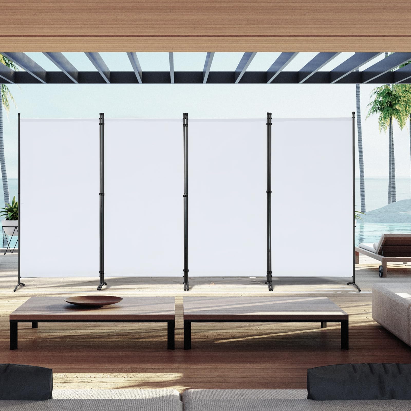 Angel Living Biombo Divisor de Ambientes de 4 Paneles, Biombo Protector, Biombo Plegable, Separadores de Ambientes para Sala de Estar, Jardín, Exterior Natural 324 x 180 cm (Blanco)