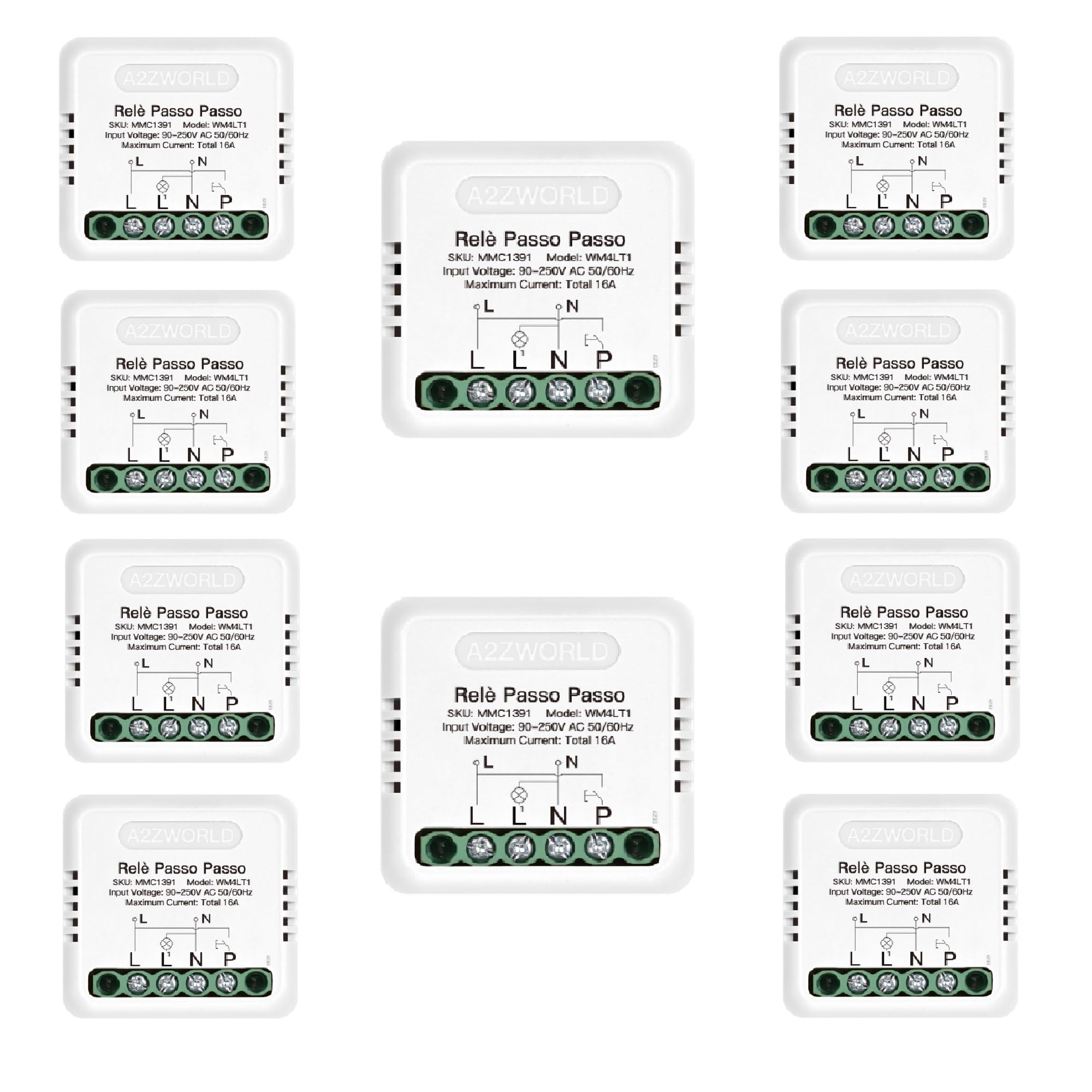 10 sztuk cichego elektronicznego przekaźnika krokowego 230 V 16 A, przekaźnik krokowy do oświetlenia, kompaktowe pudełko 40 x 40 x 18 mm, IP20, 1 styk NO, sterowanie wieloma przyciskami