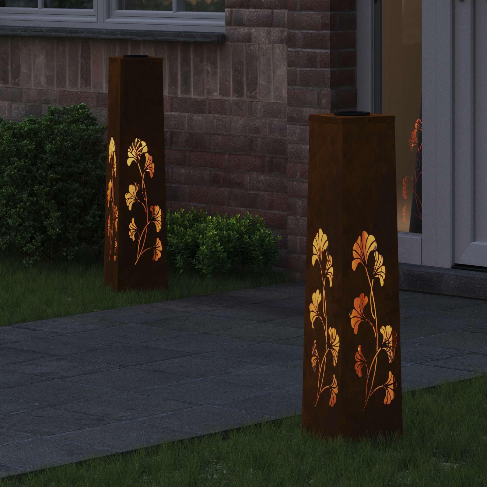 vidaXL Lumière de Chemin LED Solaire 2 pcs Rouillé Acier patiné, Éclairage Moderne de Jardin, Spots solaires pour chemins, lumières extérieures durables, déco paysagère