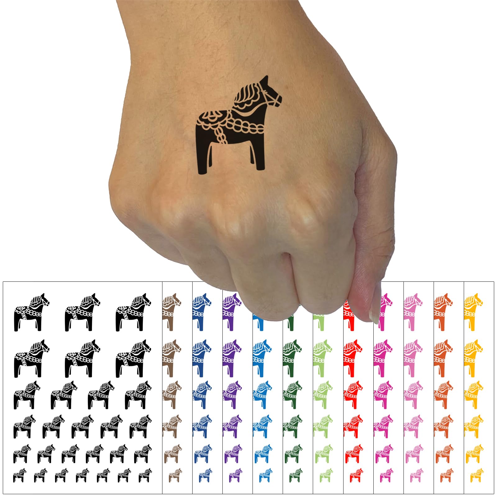 Swedish Dala Dalecarlian Horse Temporary Tattoo Water Resistant Fake Body Art Set Collection - Light Blue (One Sheet)