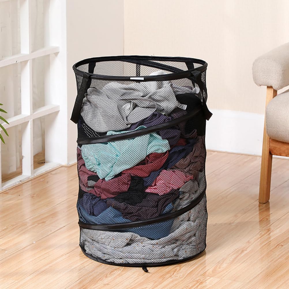 HOMSFOU Folding Mesh Laundry Basket Large Capacity Storage Bin for Clothes Toys and Sundries Space-saving Design for Bedroom Bathroom and Playroom Organization